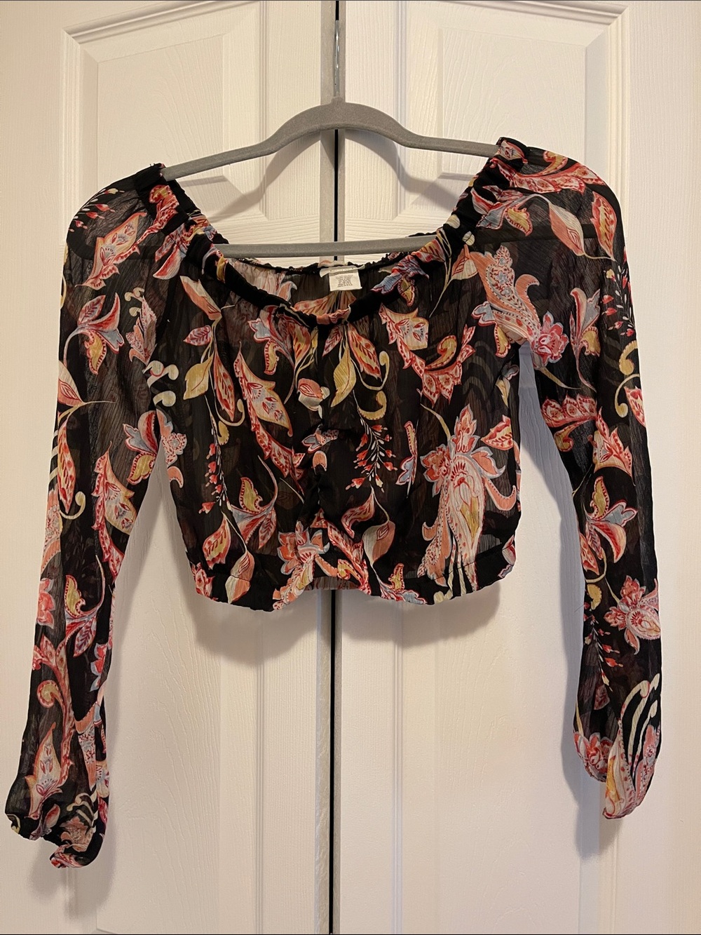 Floral Paisley Off-Shoulder Black Crop Top